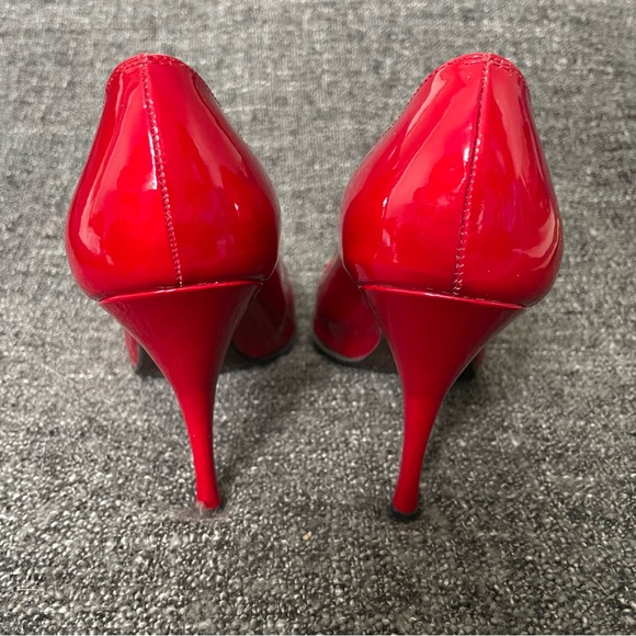 Stuart Weitzman Linda Pump Red Quasar Patent Leather Peep Toe Shiny Women’s 9.5 - Picture 3 of 9
